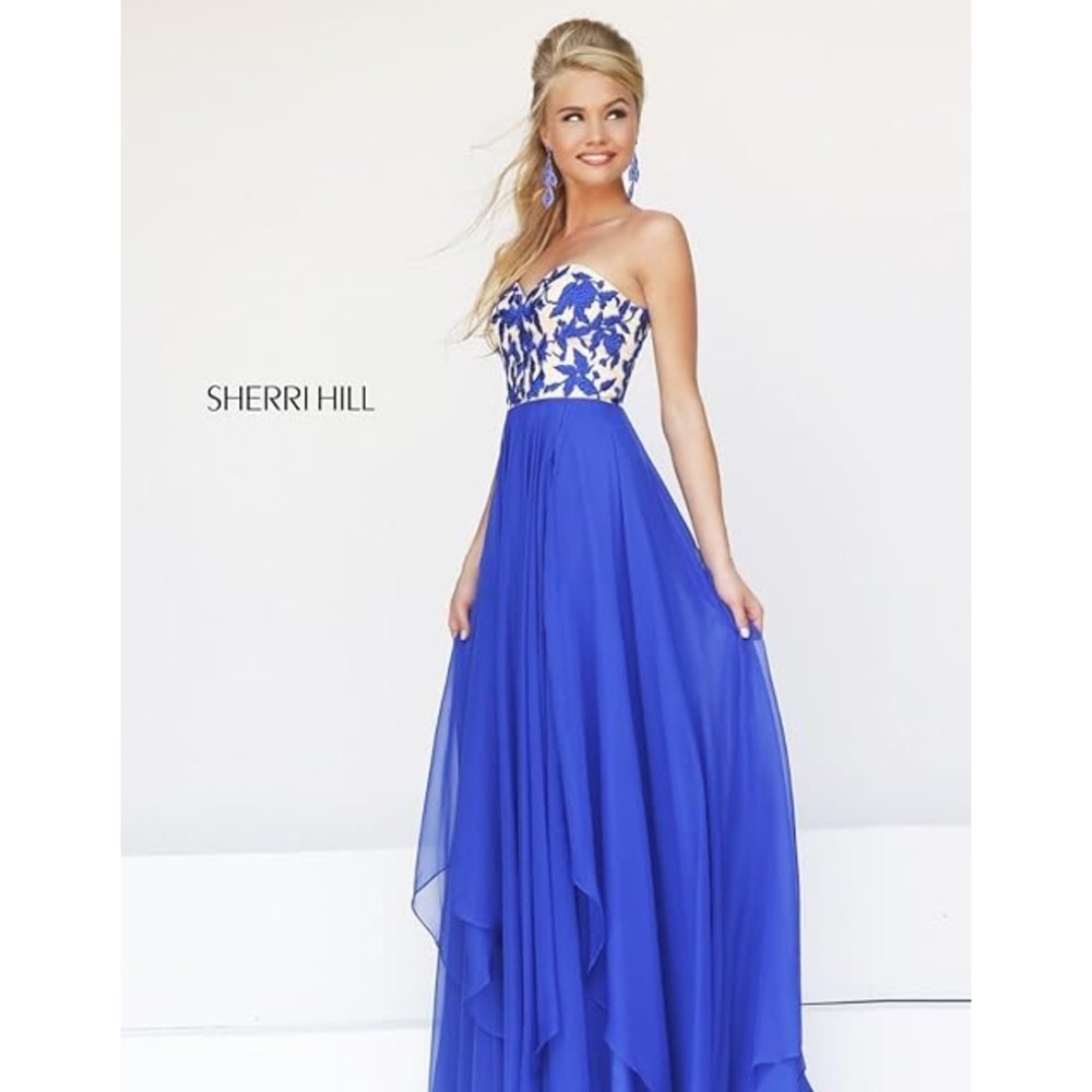 Sherri Hillβ Royal Blue Gown with Floral Bodice